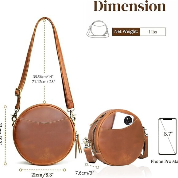 Designer Circle Crossbody Bag - Premium Leather, Adjustable Strap & Unique Charm - Picture 9 of 9